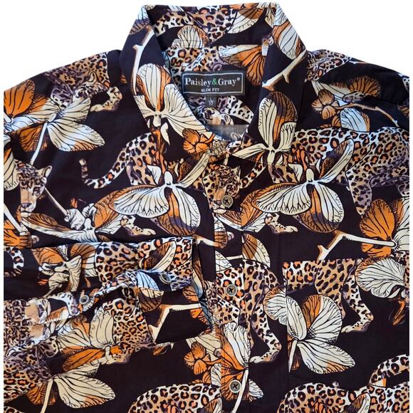 Paisley & Gray Men's Samuel Slim-Fit Floral Leopard-Print Button-Down Shirt Sz L - Picture 1 of 11
